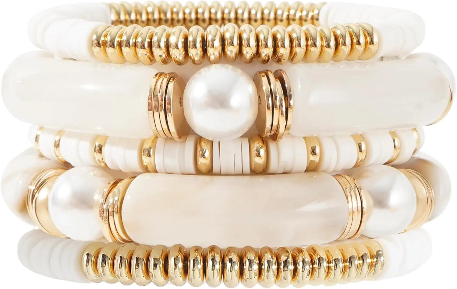 Simple Beaded Gold Bangle Bracelet Chunky Bamboo Tube Curved Stacking Clear Acrylic Colorful Stretchable Bracelets Set For Women