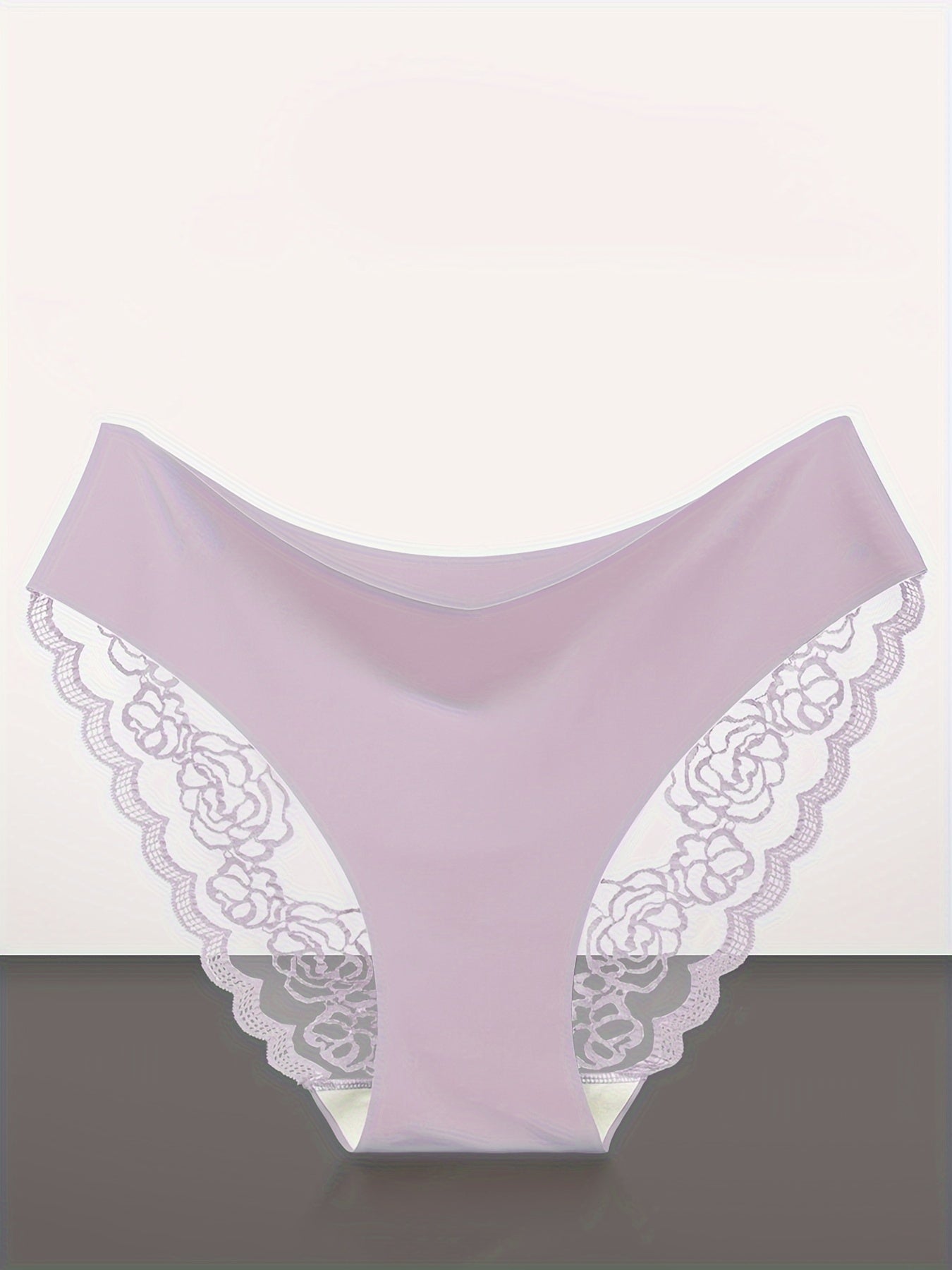 4-Pack Women's Seamless Lace Trim Sexy Panties, Breathable Nylon, Solid Color, Hipster Style, Knit Fabric, Ladies Underwear, Pajamas, Loungewear