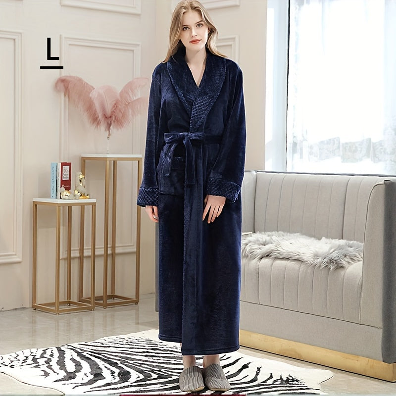 1pc Autumn Winter Flannel Bathrobe, Soft And Skin-friendly Pajamas, Thickened Unisex Nightgown, Warm Long Robe Sleepwear For Home, Bathroom Supplies, Bathroom Accessory
