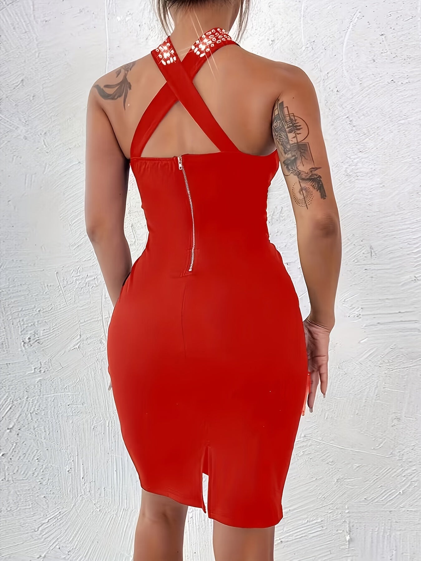 Solid Keyhole Dress, Elegant Bodycon Sleeveless Summer Party Dress, Women's Clothing Wedding/Evening dress/Occasion/Engagement/Ceremony