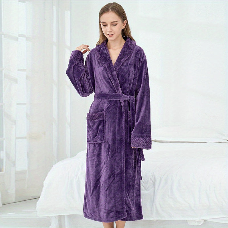 1pc Autumn Winter Flannel Bathrobe, Soft And Skin-friendly Pajamas, Thickened Unisex Nightgown, Warm Long Robe Sleepwear For Home, Bathroom Supplies, Bathroom Accessory