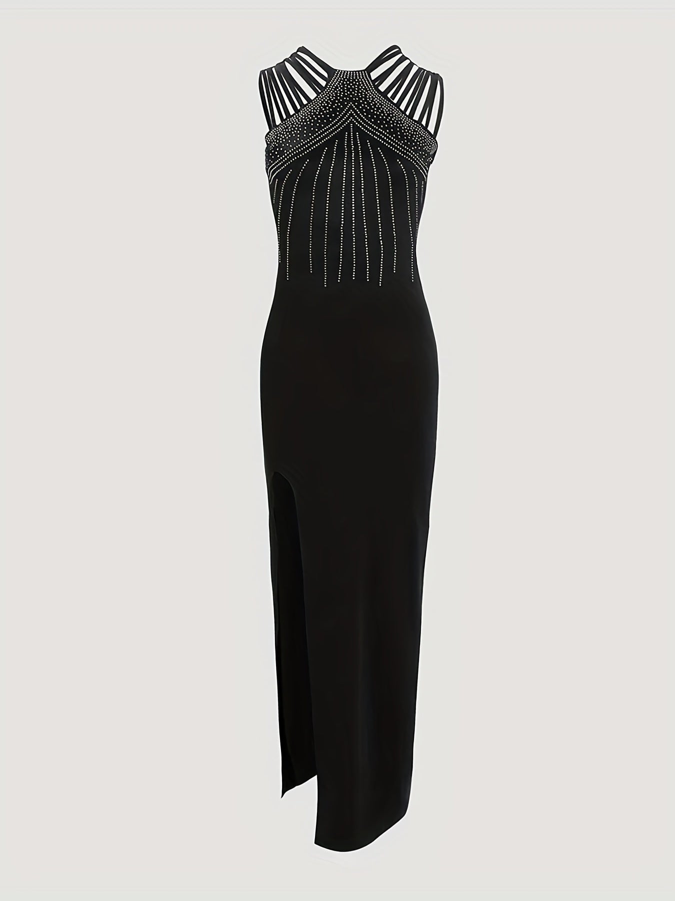 Solid Rhinestone Dress, Elegant Split Thigh Sleeveless Maxi Party Dress, Women's Clothing Wedding/Occasion/Engagement/Ceremony/Evening dress