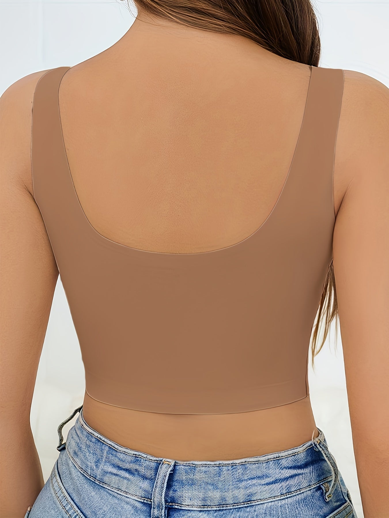 [Wireless Tank Bra] Seamless Wireless Tank Bra, Women's High Support, Polyamide 85% Elastane 15%, Breathable Knit Fabric, Solid Color Backless Sports Yoga Fitness Bra with Removable Padding, Invisible Comfort Lingerie