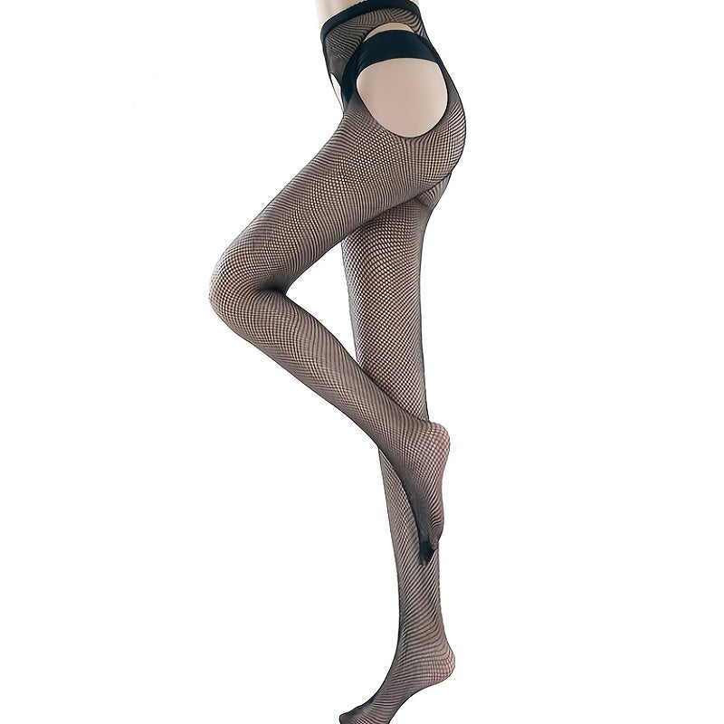 Seductive Sheer Fishnet Tights - Hollow Out Open Crotch Design - Seamless Stretchy Mesh Pantyhose for Women - Alluring Lingerie Stockings, One-Size-Fits-Most