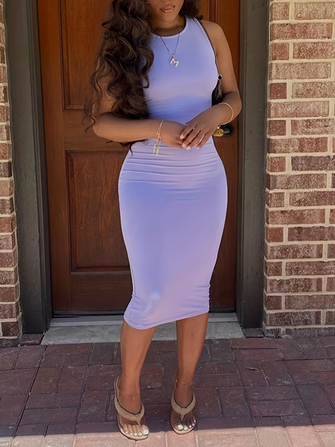 Bodycon Crew Neck Dress, Casual Sleeveless Tank Dress For Spring & Summer, Women's Clothing