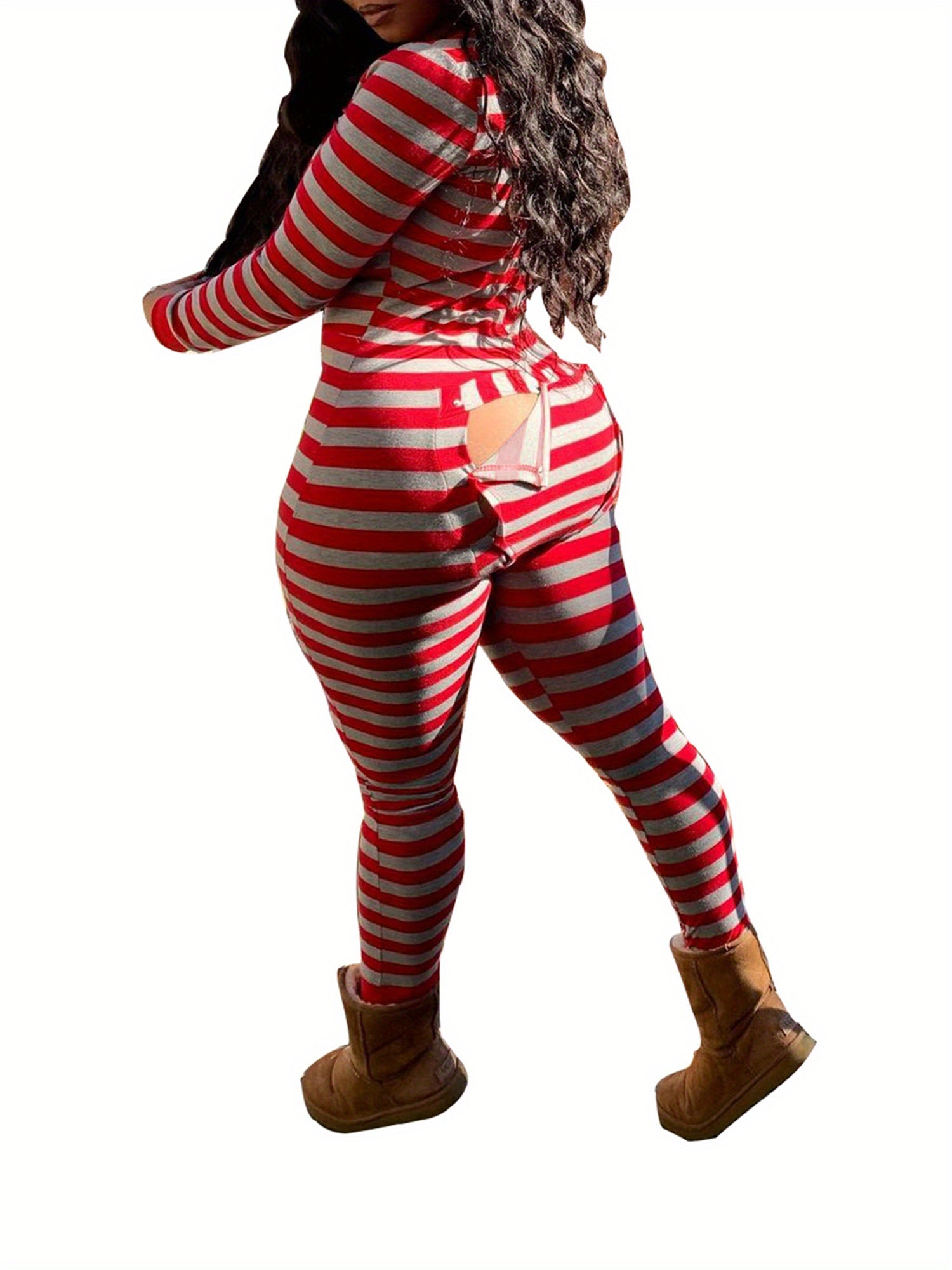 Luxurious Deep V Neck One Piece Bodycon Jumpsuits - Soft Long Sleeve Pajamas Pants with Flap, Comfortable Home Wear Outfit for Women - Cozy Rompers for Relaxation and Leisure