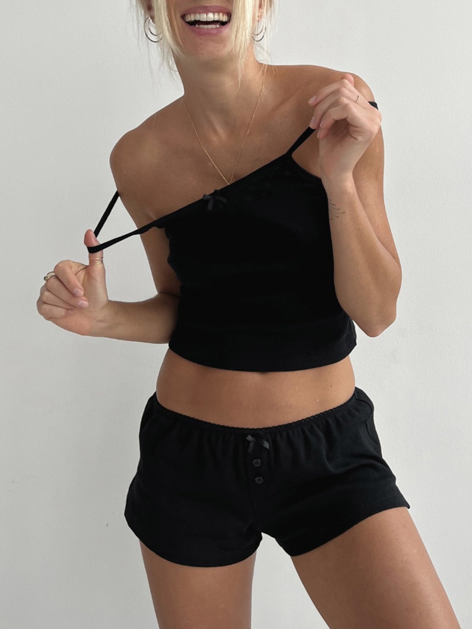 Women Loungewear Set 2pcs Suits Lace Trim Eyelet Camisoles Tank Tops and Shorts Pajamas Outfits
