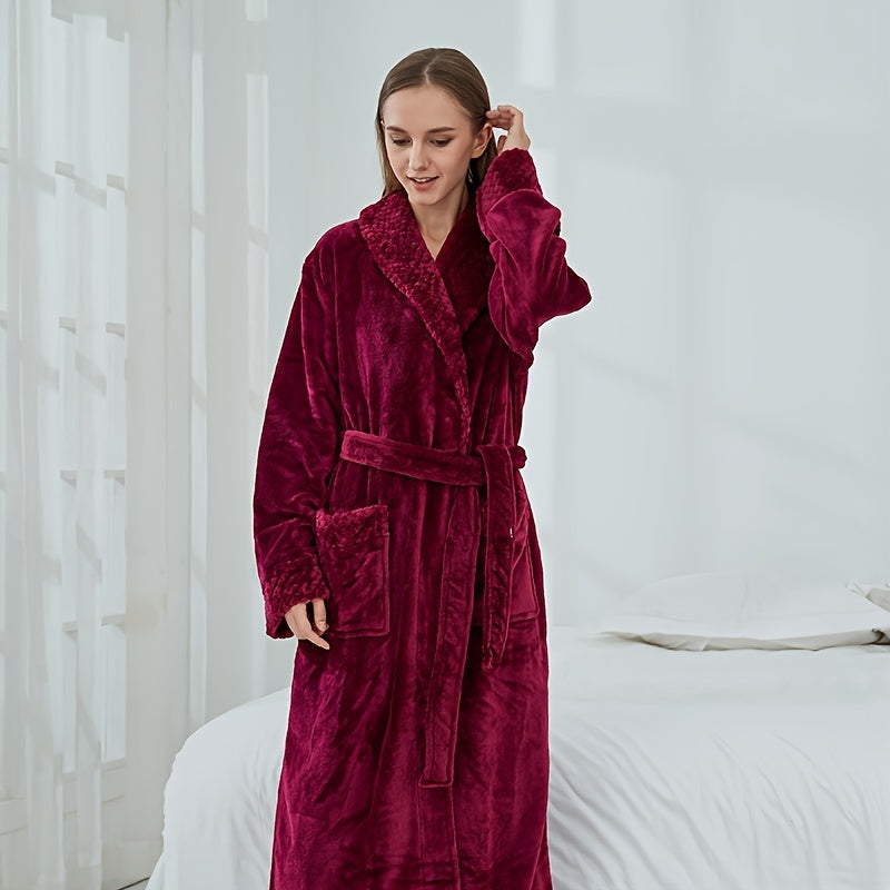 1pc Autumn Winter Flannel Bathrobe, Soft And Skin-friendly Pajamas, Thickened Unisex Nightgown, Warm Long Robe Sleepwear For Home, Bathroom Supplies, Bathroom Accessory