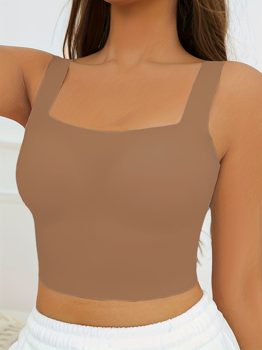 [Wireless Tank Bra] Seamless Wireless Tank Bra, Women's High Support, Polyamide 85% Elastane 15%, Breathable Knit Fabric, Solid Color Backless Sports Yoga Fitness Bra with Removable Padding, Invisible Comfort Lingerie
