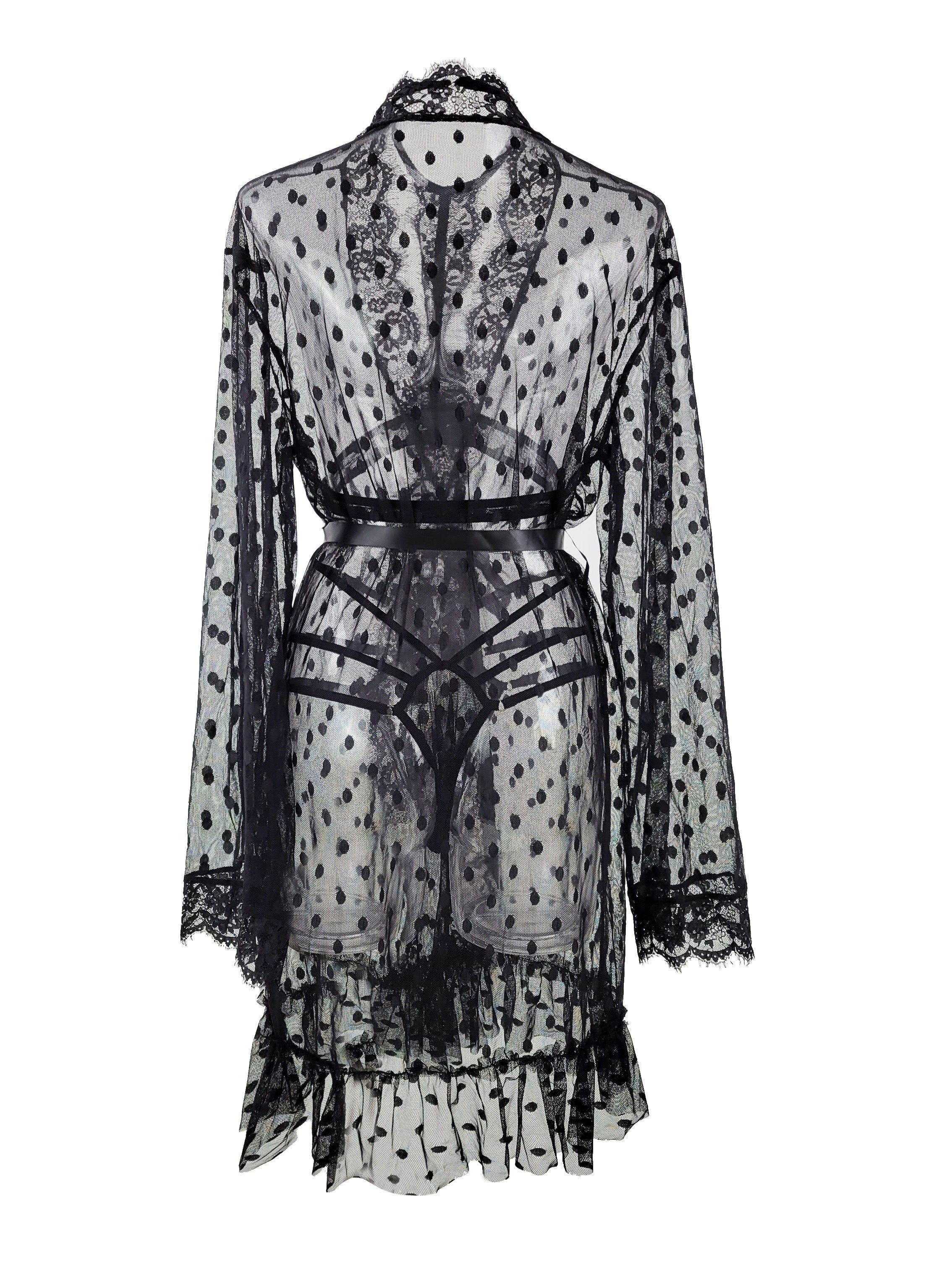 3-pieces Women's Loose Long Pajamas Set, Polka Dot Appearance V-neck Lace And Canary Patchwork Design Comfortable Breathable And Feminine Charm Of The Home Wear, Women's Sexy Lingerie & Underwear