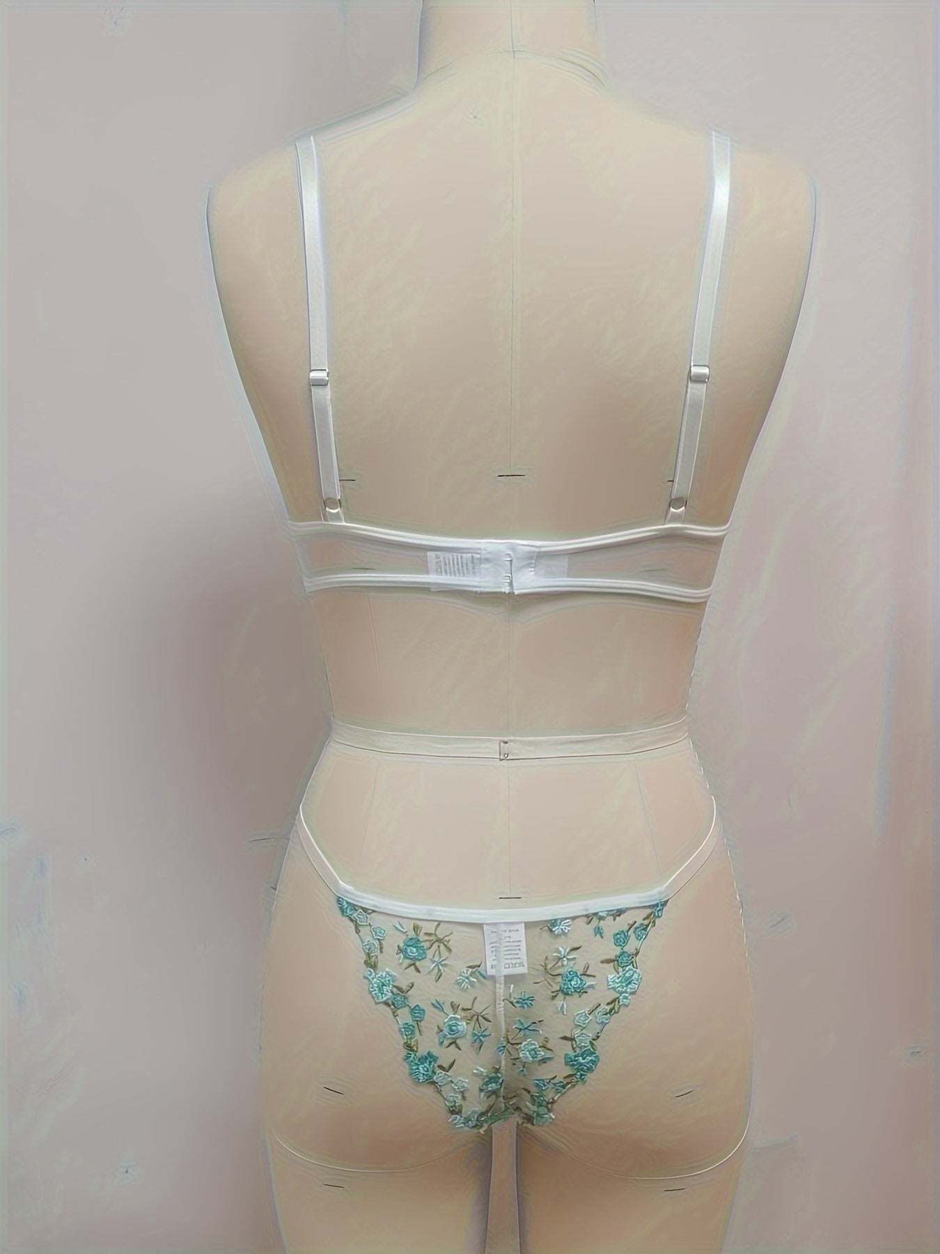 Romantic Floral Embroidery Lingerie Set - Delicate Mesh Unlined Bra & Sheer Thong - Womens Seductive, Comfortable Underwear for Intimate Glamour - Perfect Gift Choice