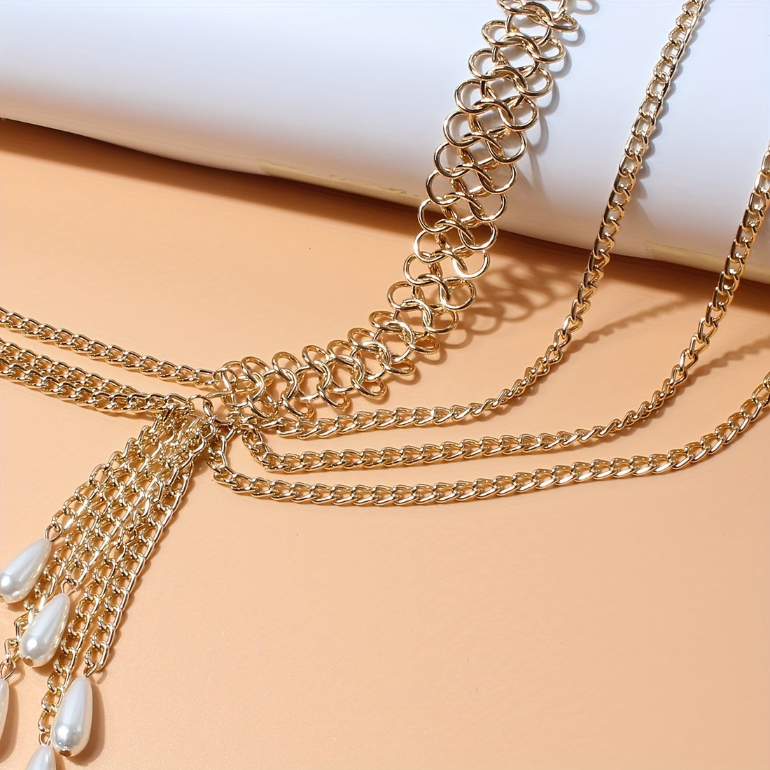 Multi-layer Boho Waist Chain Vintage Geometric Faux Pearl Pendant Fringe Chain Belt Golden Decorative Dress Girdle Jewelry For Women And