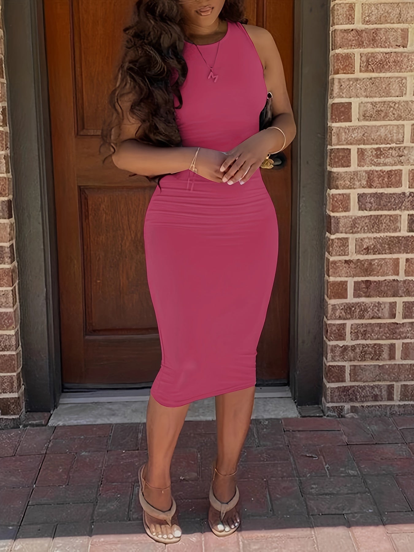 Bodycon Crew Neck Dress, Casual Sleeveless Tank Dress For Spring & Summer, Women's Clothing