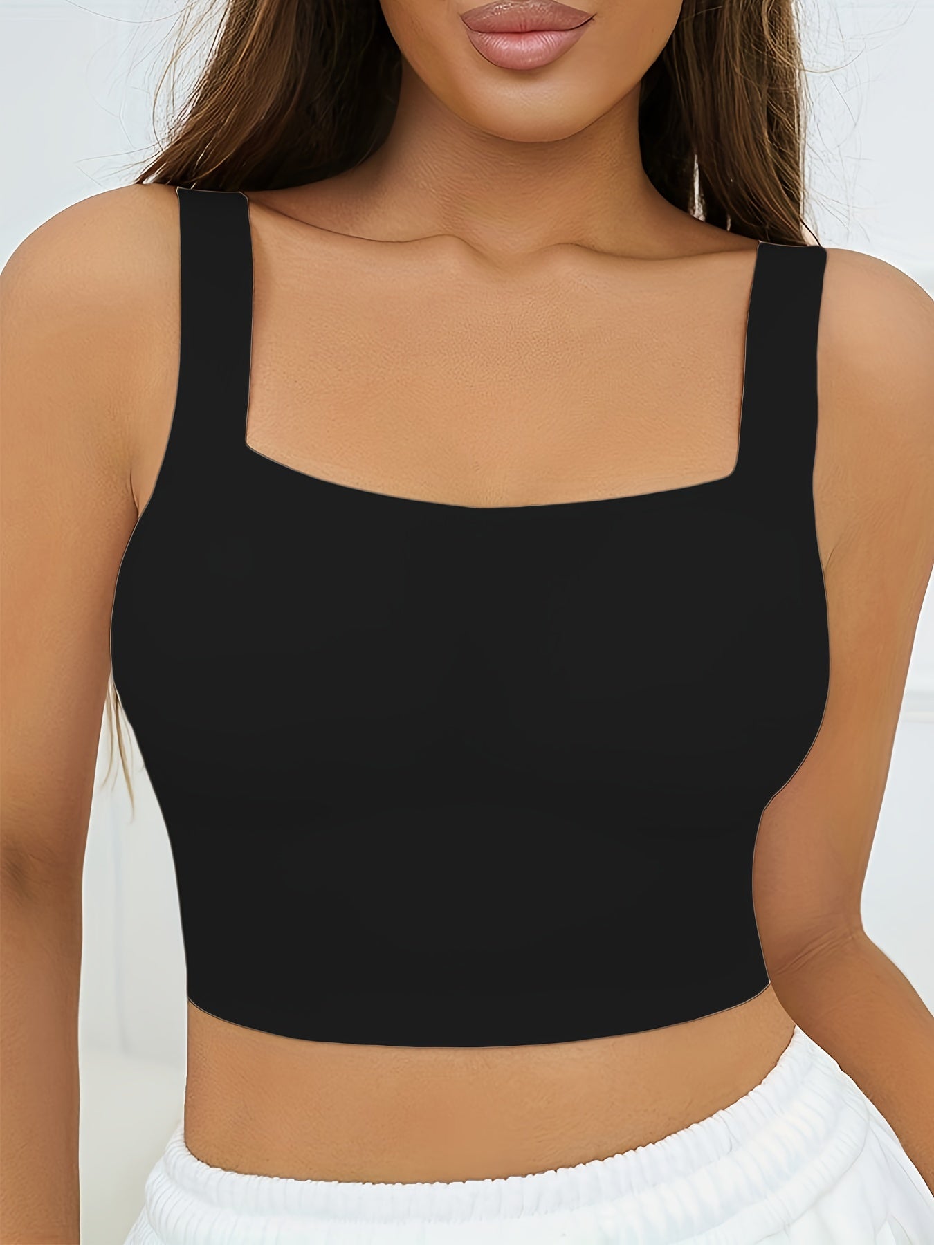 [Wireless Tank Bra] Seamless Wireless Tank Bra, Women's High Support, Polyamide 85% Elastane 15%, Breathable Knit Fabric, Solid Color Backless Sports Yoga Fitness Bra with Removable Padding, Invisible Comfort Lingerie