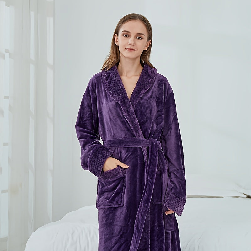 1pc Autumn Winter Flannel Bathrobe, Soft And Skin-friendly Pajamas, Thickened Unisex Nightgown, Warm Long Robe Sleepwear For Home, Bathroom Supplies, Bathroom Accessory