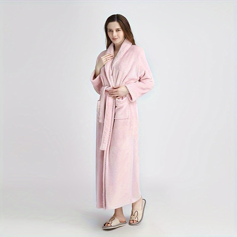 1pc Autumn Winter Flannel Bathrobe, Soft And Skin-friendly Pajamas, Thickened Unisex Nightgown, Warm Long Robe Sleepwear For Home, Bathroom Supplies, Bathroom Accessory