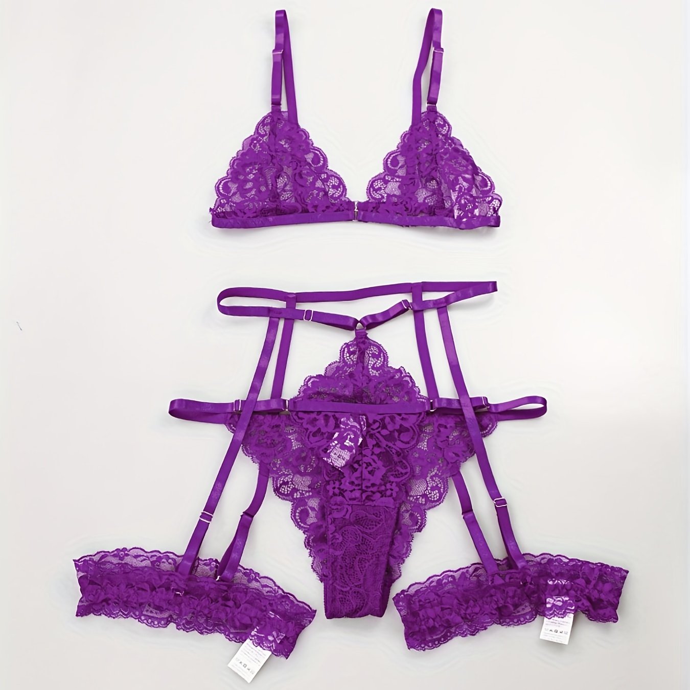 Sultry Floral Lace Lingerie Set - Sheer Bra, Garter Belt, G-String, Leg Ring - Women's Sexy Underwear for Confidence Boost