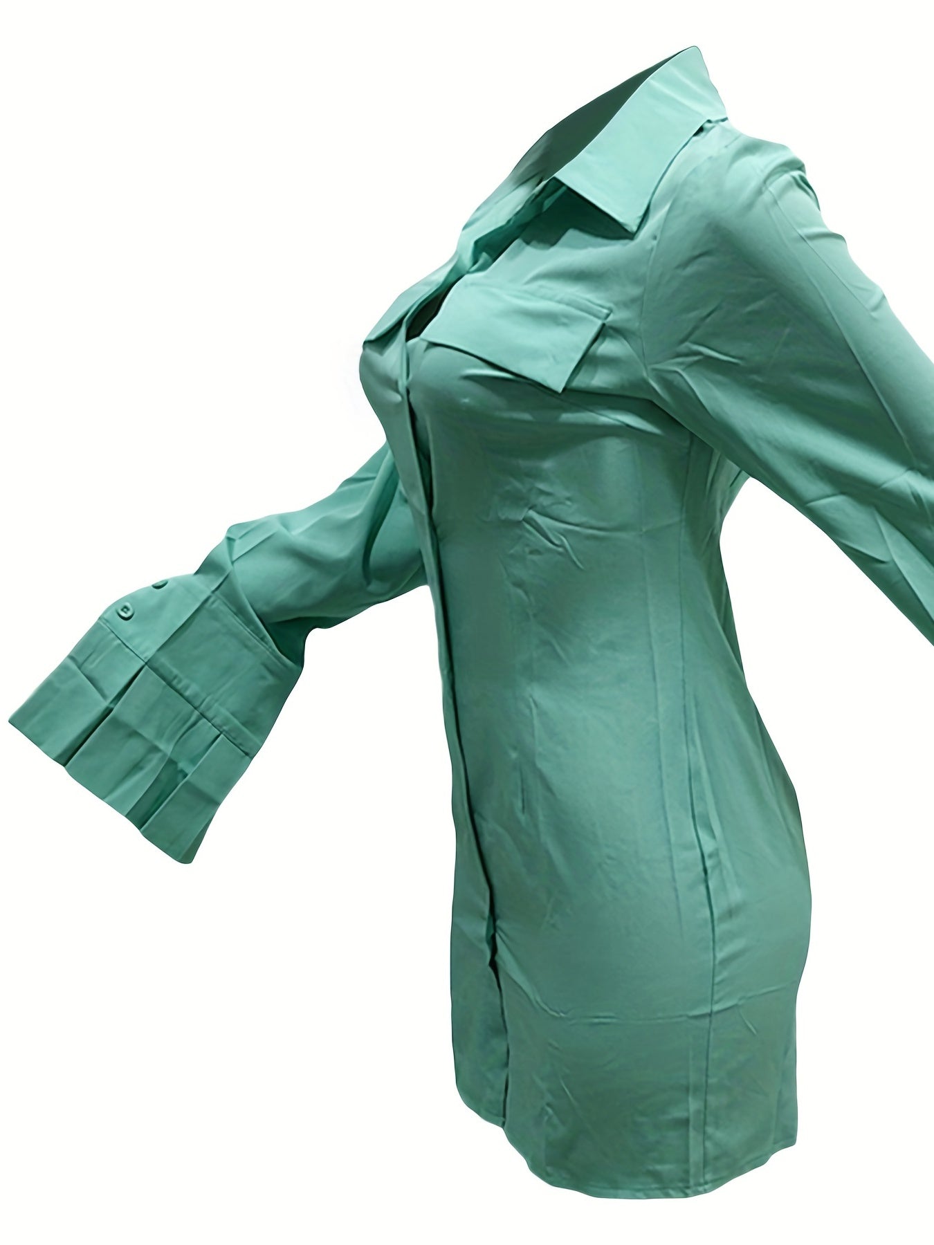 Womens Chic Long Sleeve Button-Up Mini Dress - Flattering Fit & Versatile Design - Trendy Casual Shirt Dress for All-Season Style