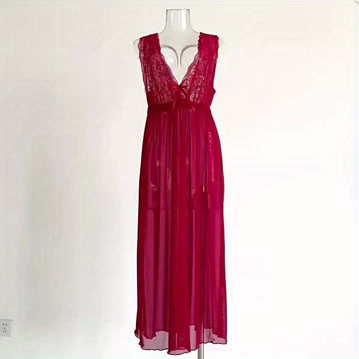 See-through pajamas, Sexy long solid color home dress, Women's Sexy Lingerie & Underwear
