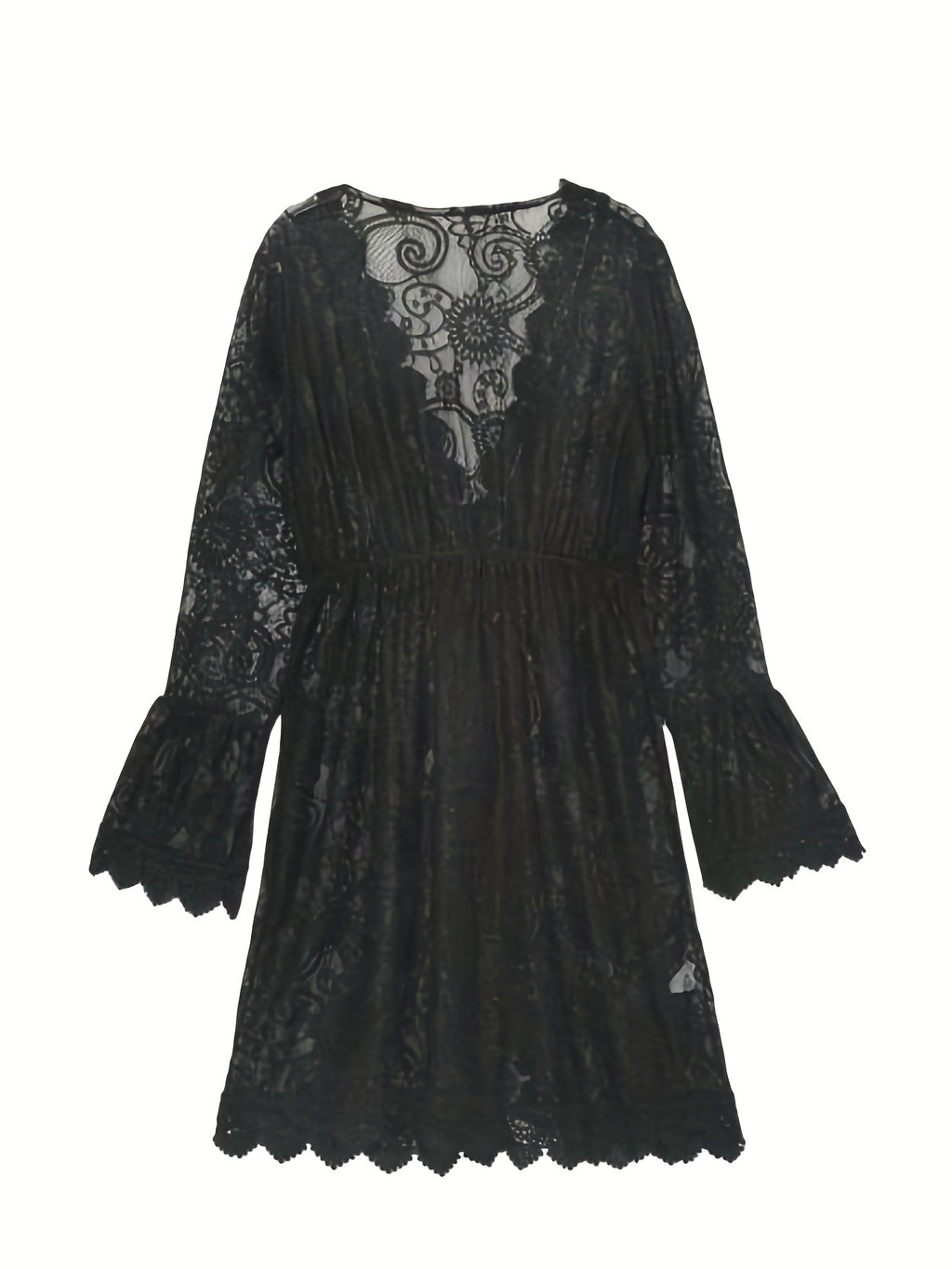 Feminine Lace Scallop Trim Dress - Seductive Plunging V-neck - Flattering Beach Cover Up for Women - Perfect Summer Wardrobe Staple