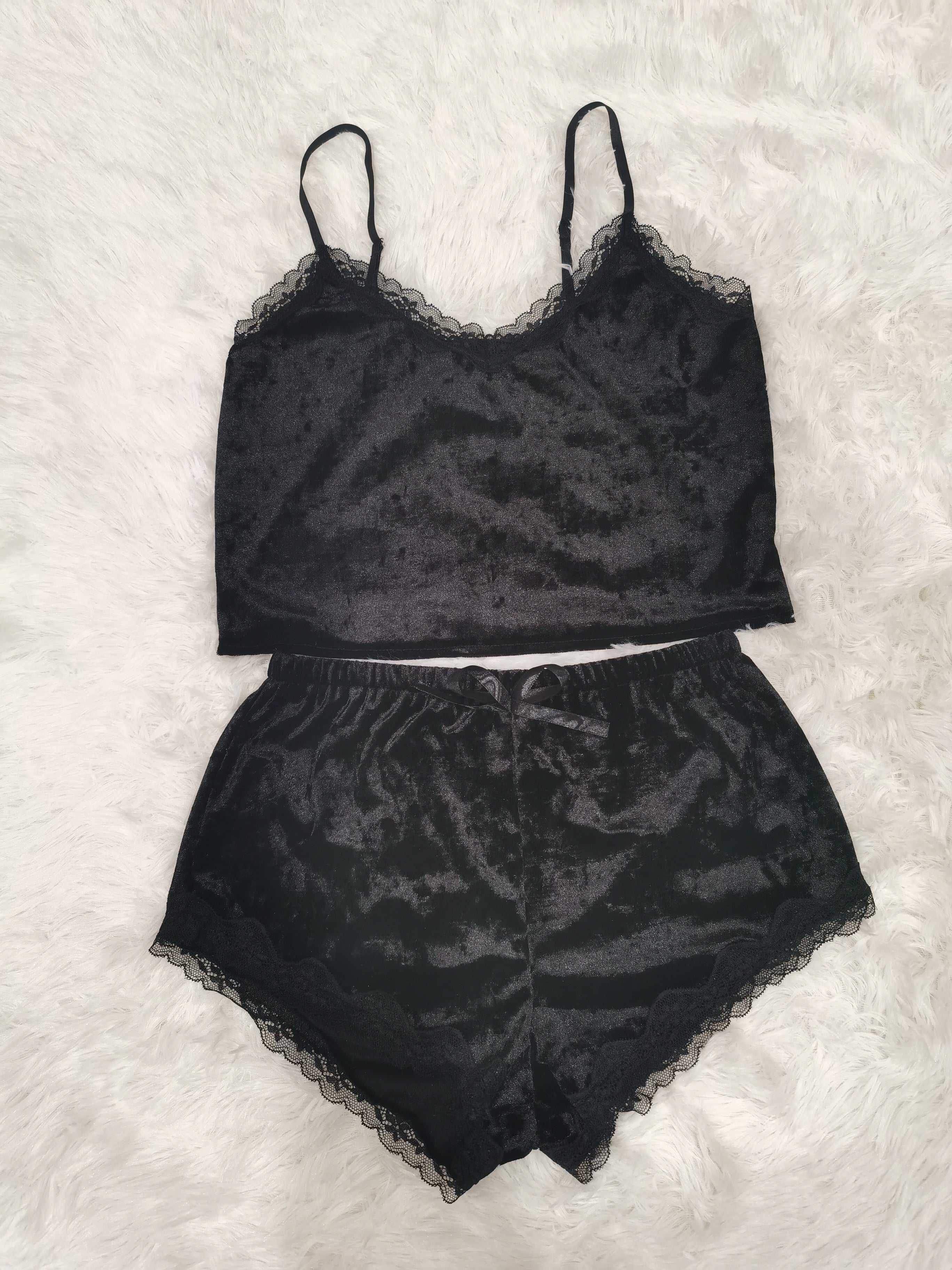 Women's Fall Lace Lingerie Halter Shorts Set, Sexy Velvet Pajamas Halter Shorts Set, Women's Casual Pajamas Sexy Pajamas