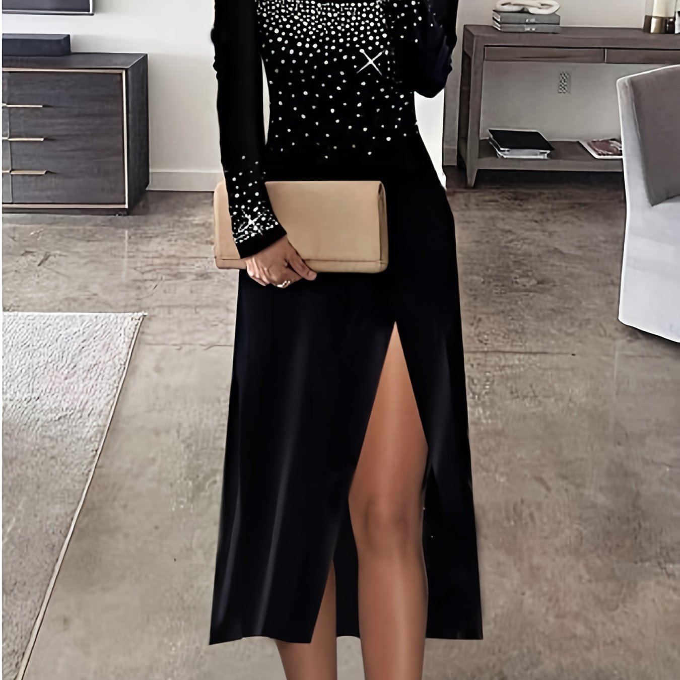 Chic Cold Shoulder Sequined Pencil Dress – Sophisticated Off-the-Shoulder Elegance for Spring/Fall