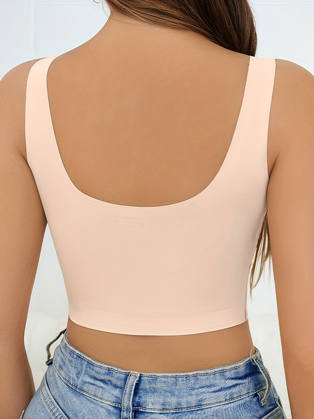 [Wireless Tank Bra] Seamless Wireless Tank Bra, Women's High Support, Polyamide 85% Elastane 15%, Breathable Knit Fabric, Solid Color Backless Sports Yoga Fitness Bra with Removable Padding, Invisible Comfort Lingerie