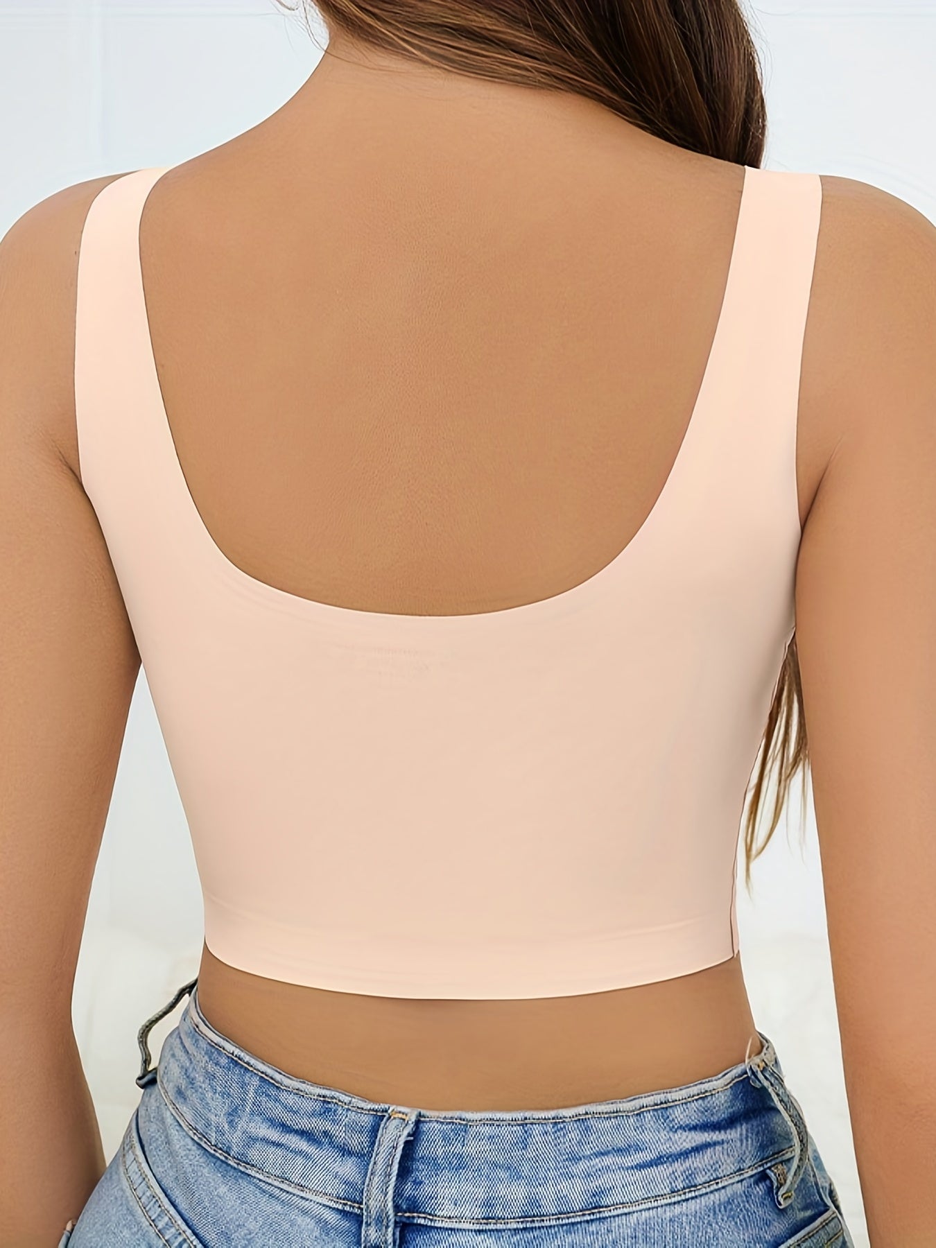 [Wireless Tank Bra] Seamless Wireless Tank Bra, Women's High Support, Polyamide 85% Elastane 15%, Breathable Knit Fabric, Solid Color Backless Sports Yoga Fitness Bra with Removable Padding, Invisible Comfort Lingerie