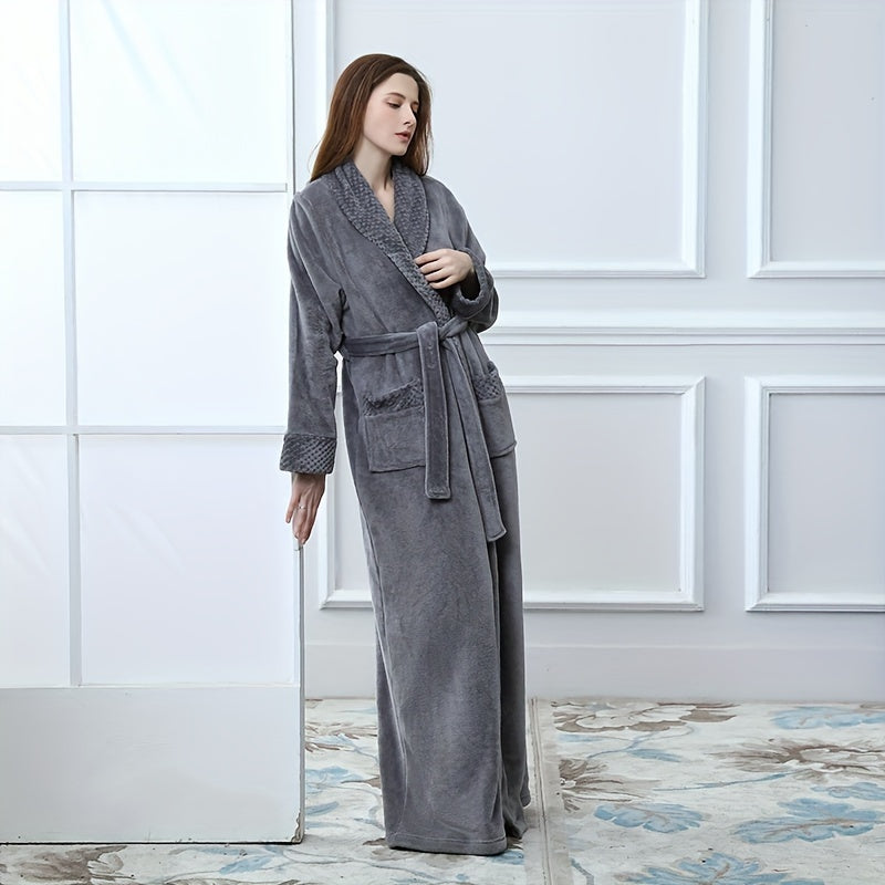 1pc Autumn Winter Flannel Bathrobe, Soft And Skin-friendly Pajamas, Thickened Unisex Nightgown, Warm Long Robe Sleepwear For Home, Bathroom Supplies, Bathroom Accessory