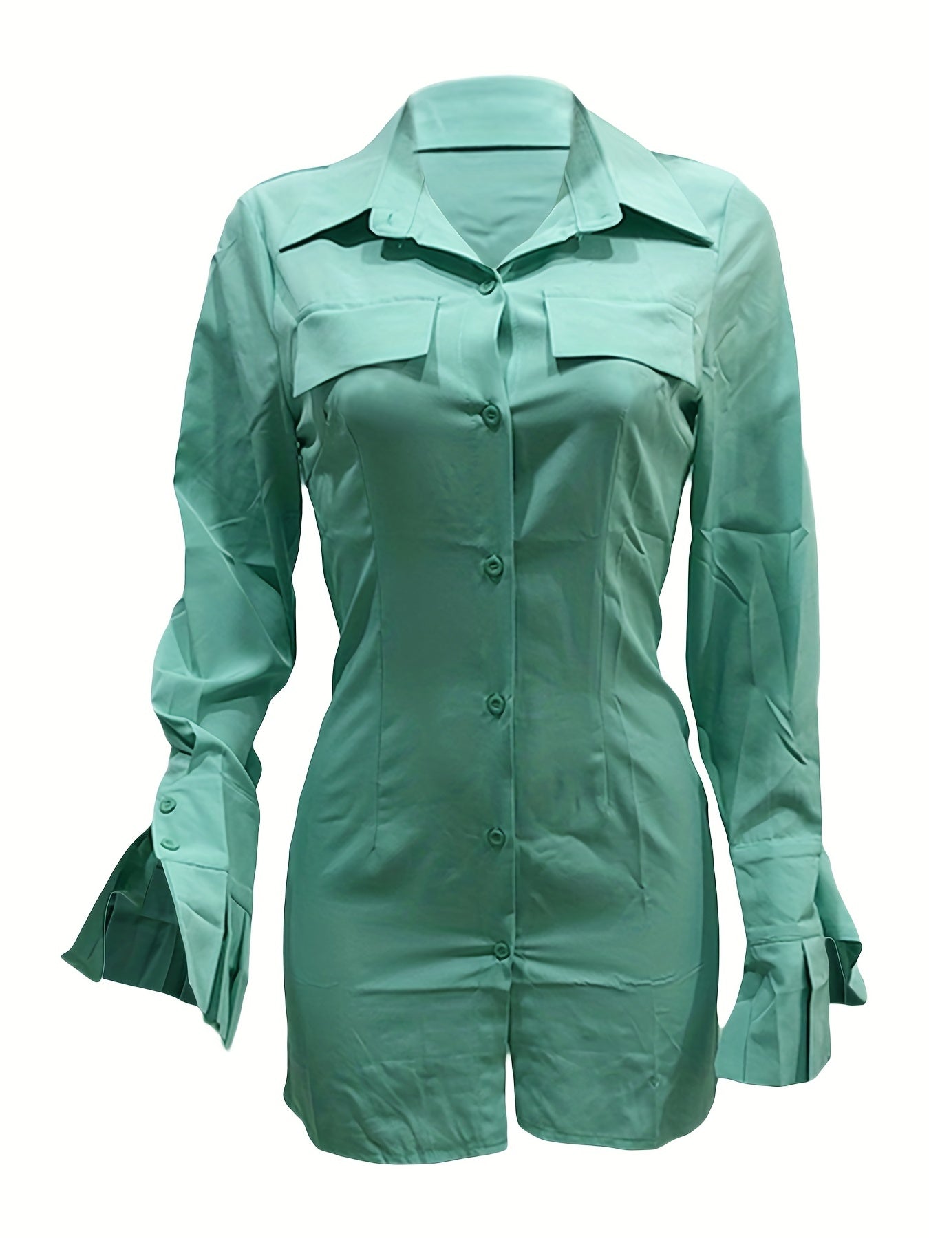 Womens Chic Long Sleeve Button-Up Mini Dress - Flattering Fit & Versatile Design - Trendy Casual Shirt Dress for All-Season Style