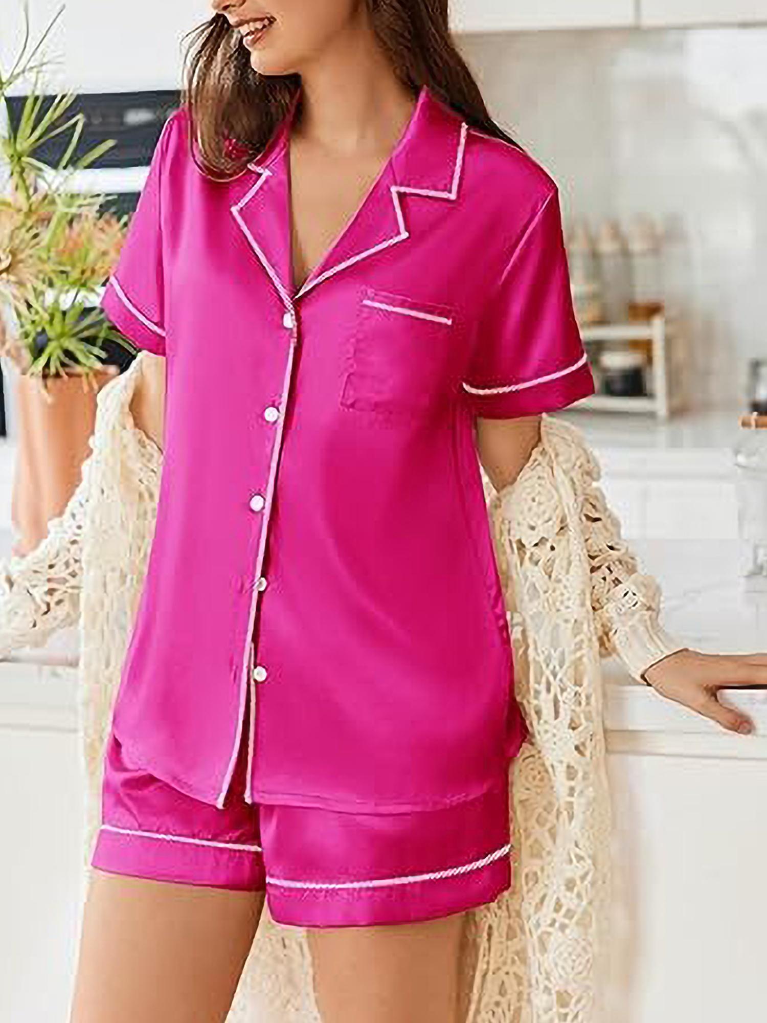 Womens Satin Pajamas Set Short Sleeve Sleepwear Button Down Top and Shorts Loungewear 2pcs Pjs Set casual summer outfits for women high quality sleep set wedding party honeymoon vacation