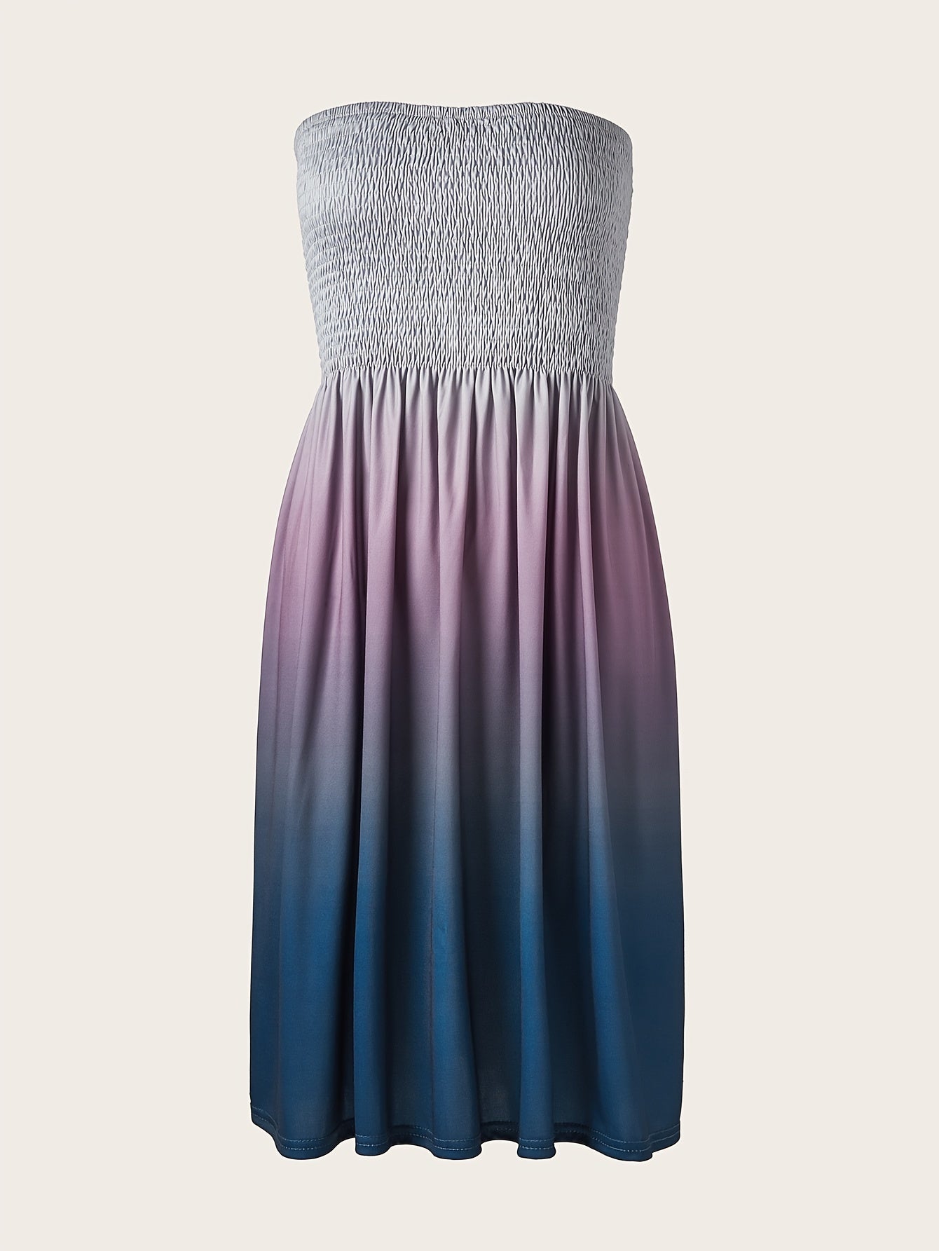 Gradient Off Shoulder Dress, Casual Shirred Sleeveless Tube Dress, Women's Clothing