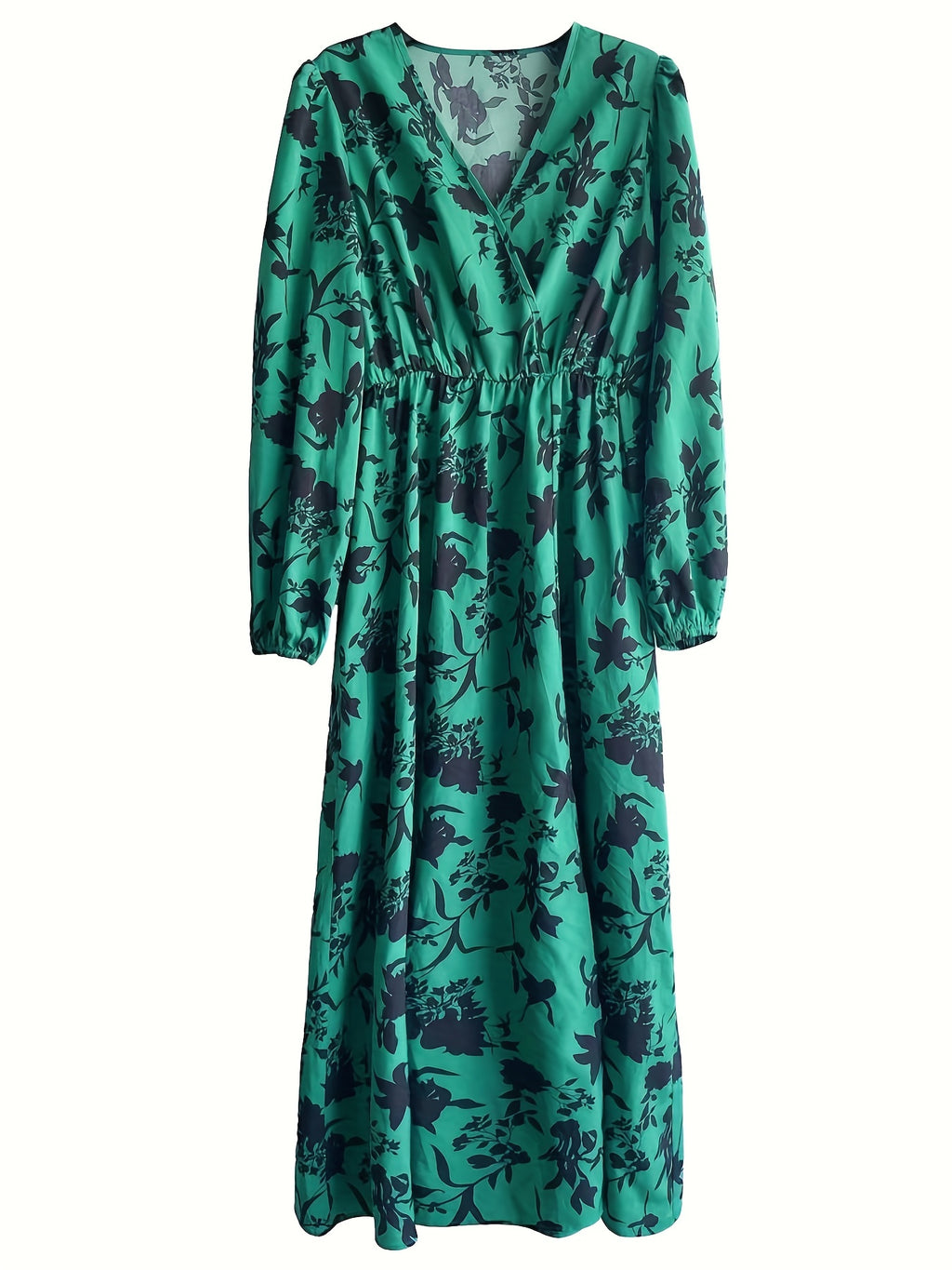 Vibrant Floral Print Dress - Chic Split V Neck, Comfortable Long Sleeves, Exuding Elegant Charm - Perfect for Spring and Fall, Womens Stylish Clothing