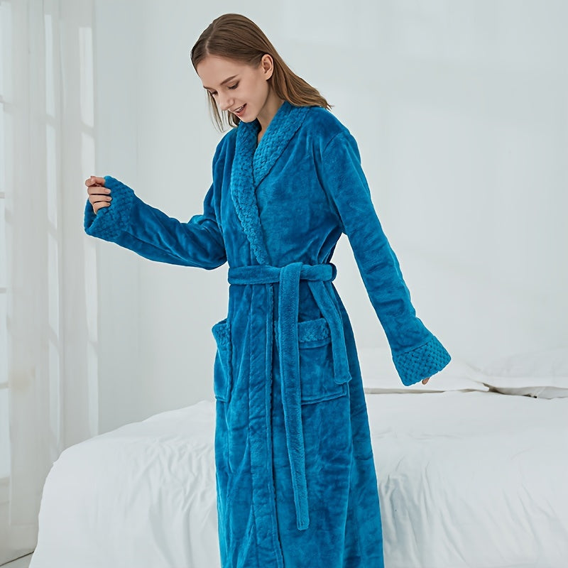 1pc Autumn Winter Flannel Bathrobe, Soft And Skin-friendly Pajamas, Thickened Unisex Nightgown, Warm Long Robe Sleepwear For Home, Bathroom Supplies, Bathroom Accessory