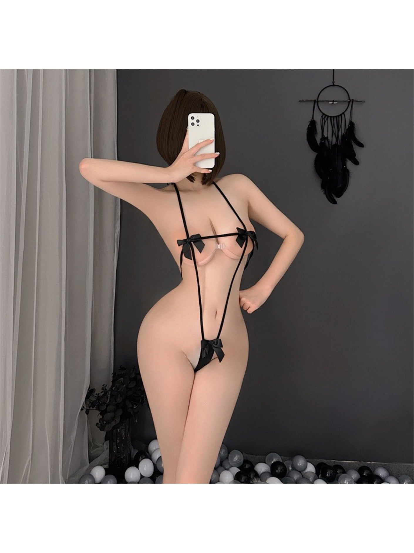 Sexy Lingerie, Sexy Halterneck, Strappy Jumpsuit, Women'S Large Size Open Stall Pajamas, Uniform Suit, Passion-free Suit, Pajamas, Date Supplies