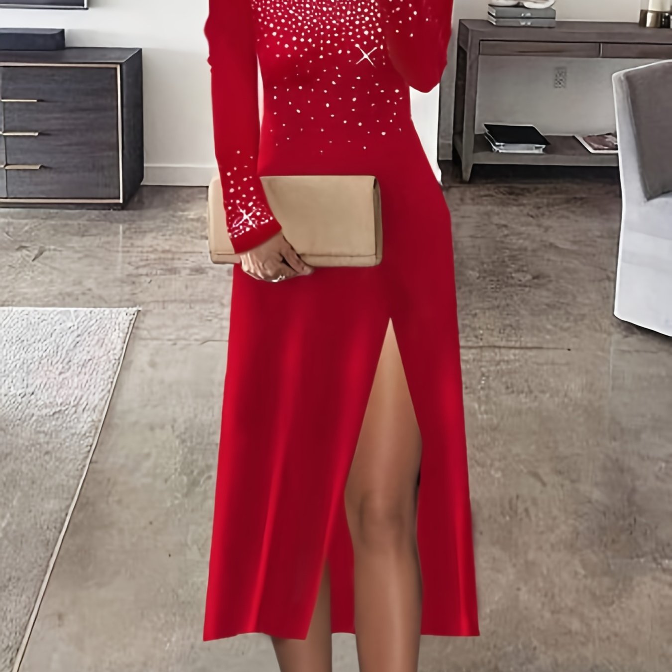 Chic Cold Shoulder Sequined Pencil Dress – Sophisticated Off-the-Shoulder Elegance for Spring/Fall