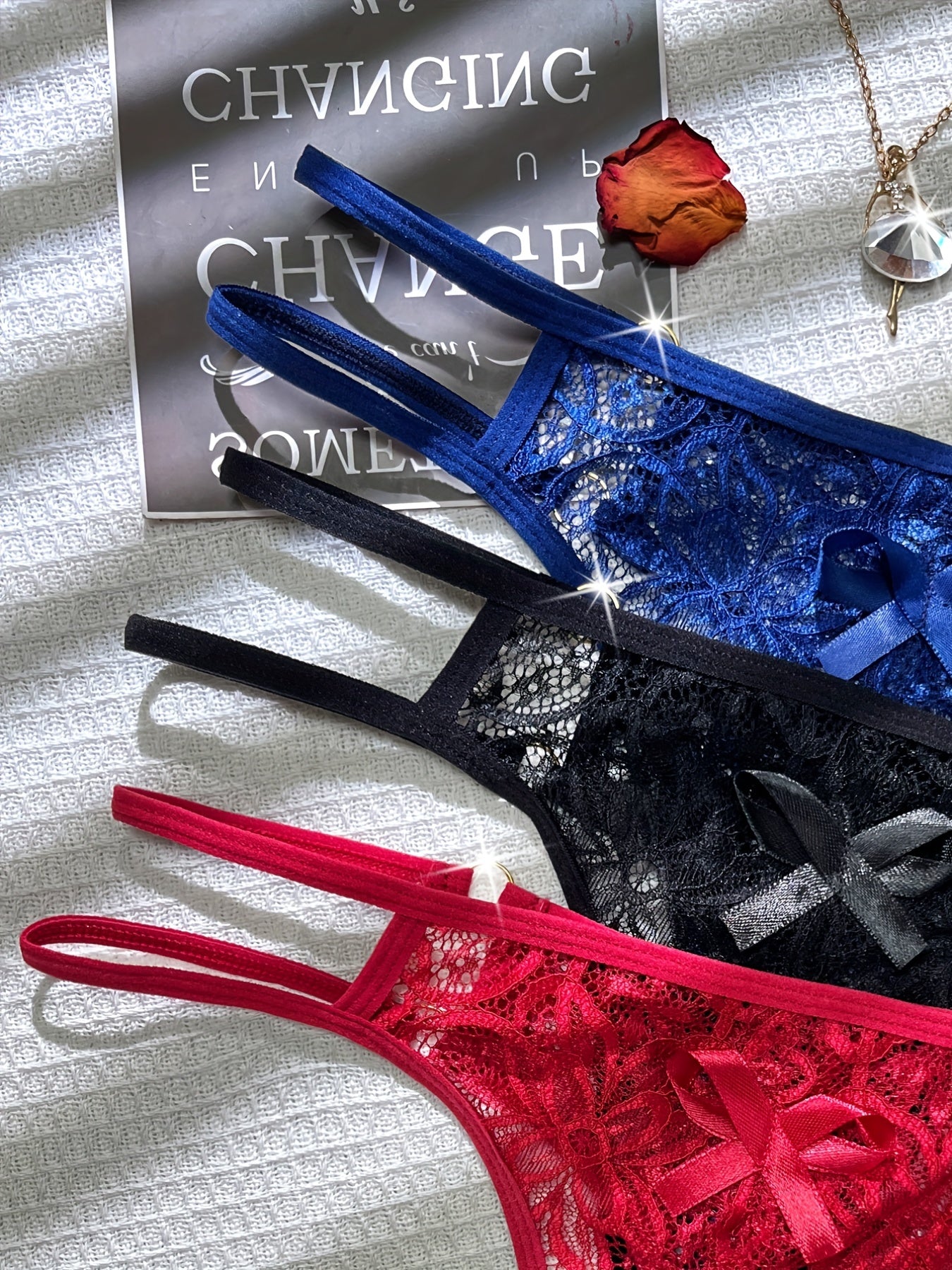 3pcs Seductive Cutout Lace Thong Lingerie Set - Comfortable Dual-Band Support, Discreet Open Crotch, Womens Sexy Underwear Collection
