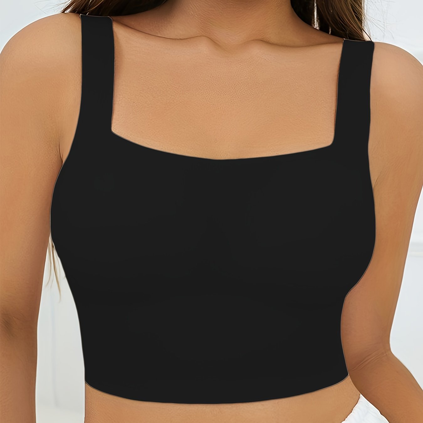 [Wireless Tank Bra] Seamless Wireless Tank Bra, Women's High Support, Polyamide 85% Elastane 15%, Breathable Knit Fabric, Solid Color Backless Sports Yoga Fitness Bra with Removable Padding, Invisible Comfort Lingerie