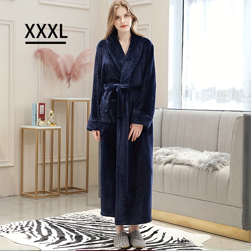 1pc Autumn Winter Flannel Bathrobe, Soft And Skin-friendly Pajamas, Thickened Unisex Nightgown, Warm Long Robe Sleepwear For Home, Bathroom Supplies, Bathroom Accessory