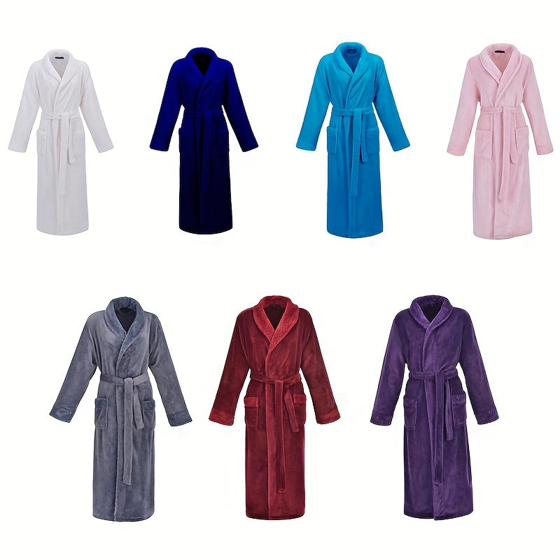 1pc Autumn Winter Flannel Bathrobe, Soft And Skin-friendly Pajamas, Thickened Unisex Nightgown, Warm Long Robe Sleepwear For Home, Bathroom Supplies, Bathroom Accessory