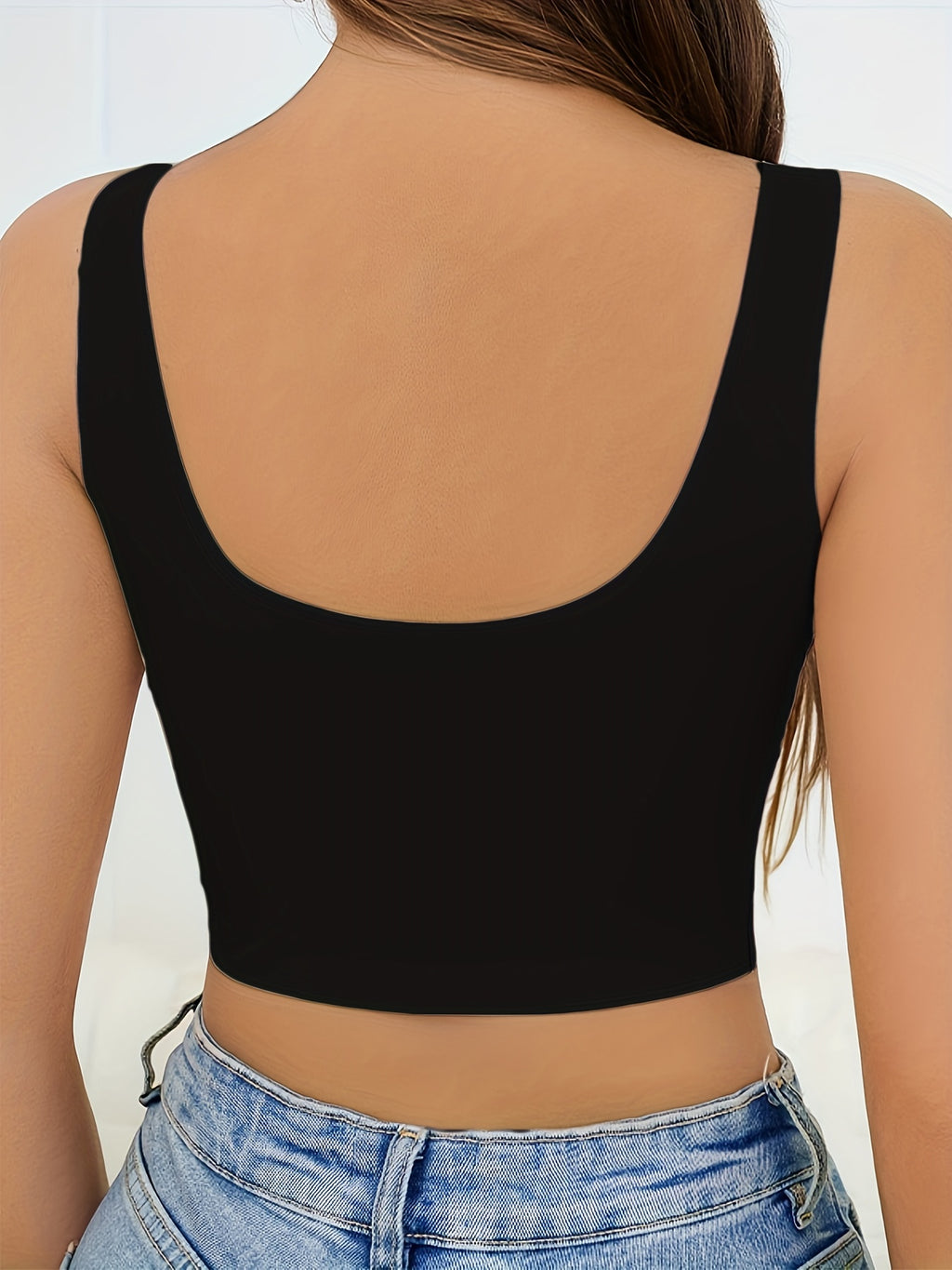 [Wireless Tank Bra] Seamless Wireless Tank Bra, Women's High Support, Polyamide 85% Elastane 15%, Breathable Knit Fabric, Solid Color Backless Sports Yoga Fitness Bra with Removable Padding, Invisible Comfort Lingerie