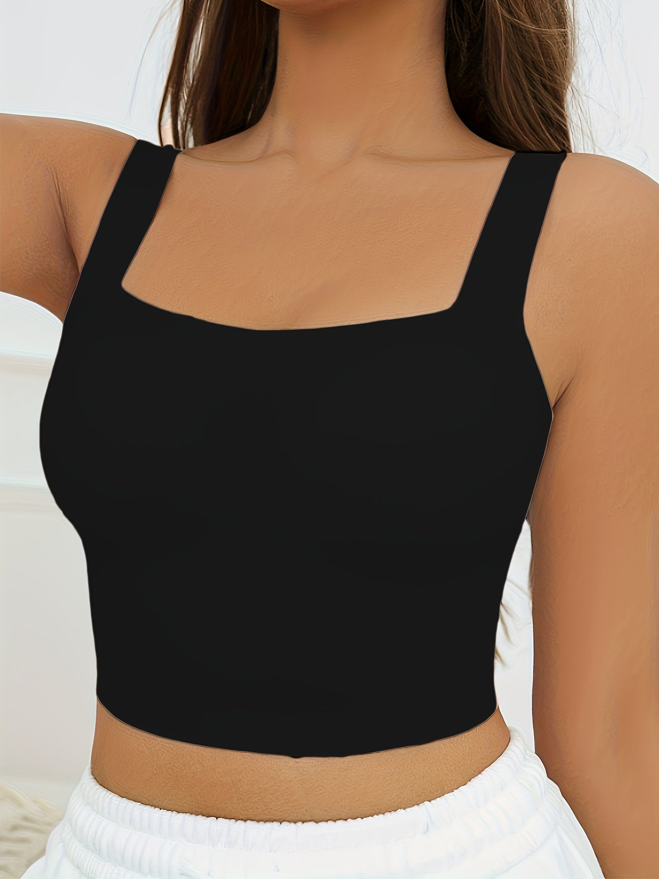 [Wireless Tank Bra] Seamless Wireless Tank Bra, Women's High Support, Polyamide 85% Elastane 15%, Breathable Knit Fabric, Solid Color Backless Sports Yoga Fitness Bra with Removable Padding, Invisible Comfort Lingerie