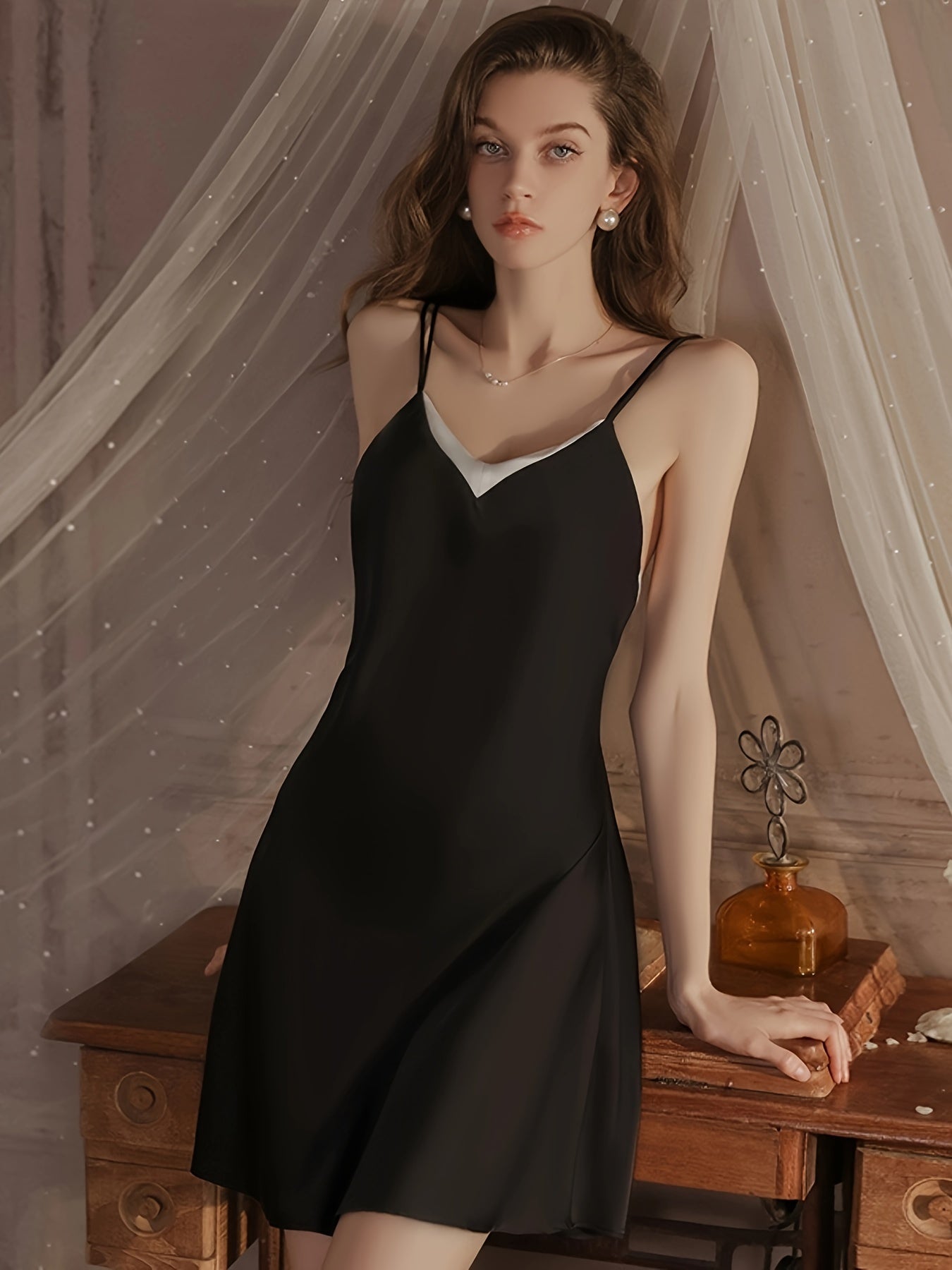 Sexy Pajamas with Back Exposure, Pure Lust Leopard Print Suspender Nightgown Women's Loungewear Set