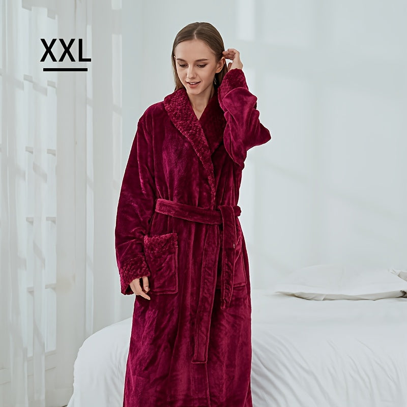 1pc Autumn Winter Flannel Bathrobe, Soft And Skin-friendly Pajamas, Thickened Unisex Nightgown, Warm Long Robe Sleepwear For Home, Bathroom Supplies, Bathroom Accessory