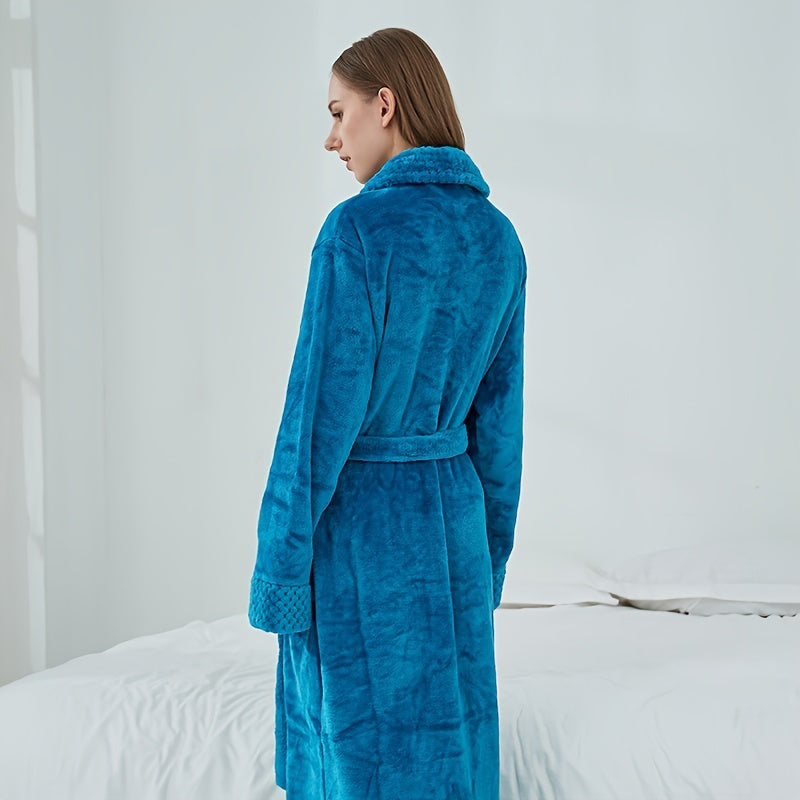 1pc Autumn Winter Flannel Bathrobe, Soft And Skin-friendly Pajamas, Thickened Unisex Nightgown, Warm Long Robe Sleepwear For Home, Bathroom Supplies, Bathroom Accessory