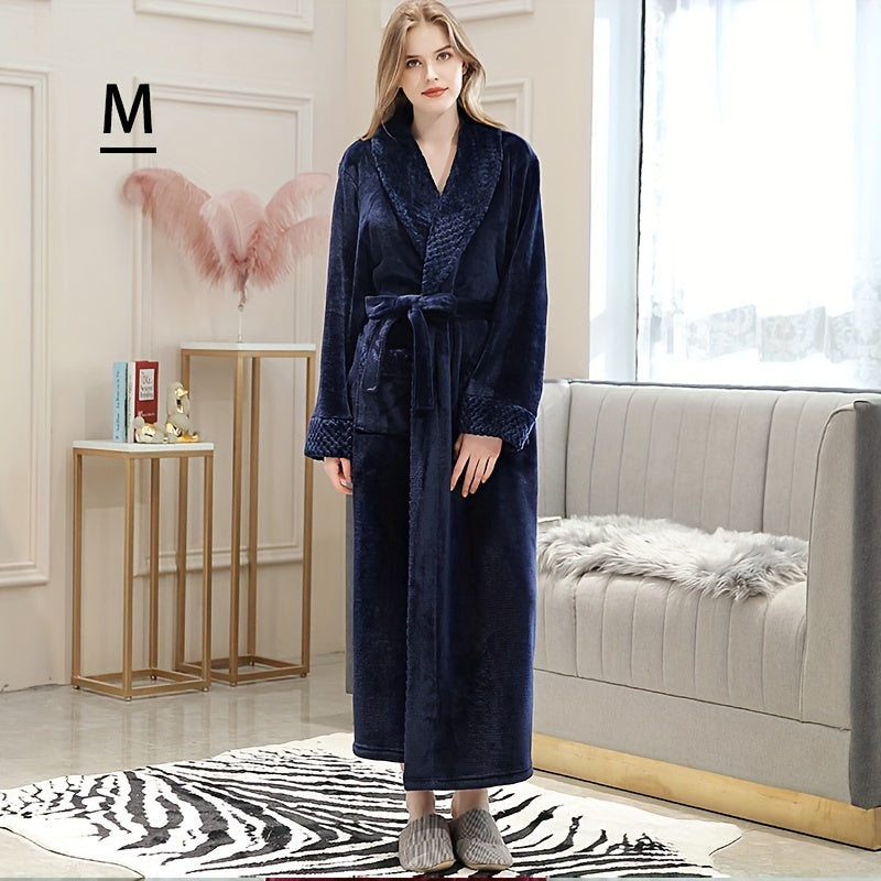 1pc Autumn Winter Flannel Bathrobe, Soft And Skin-friendly Pajamas, Thickened Unisex Nightgown, Warm Long Robe Sleepwear For Home, Bathroom Supplies, Bathroom Accessory