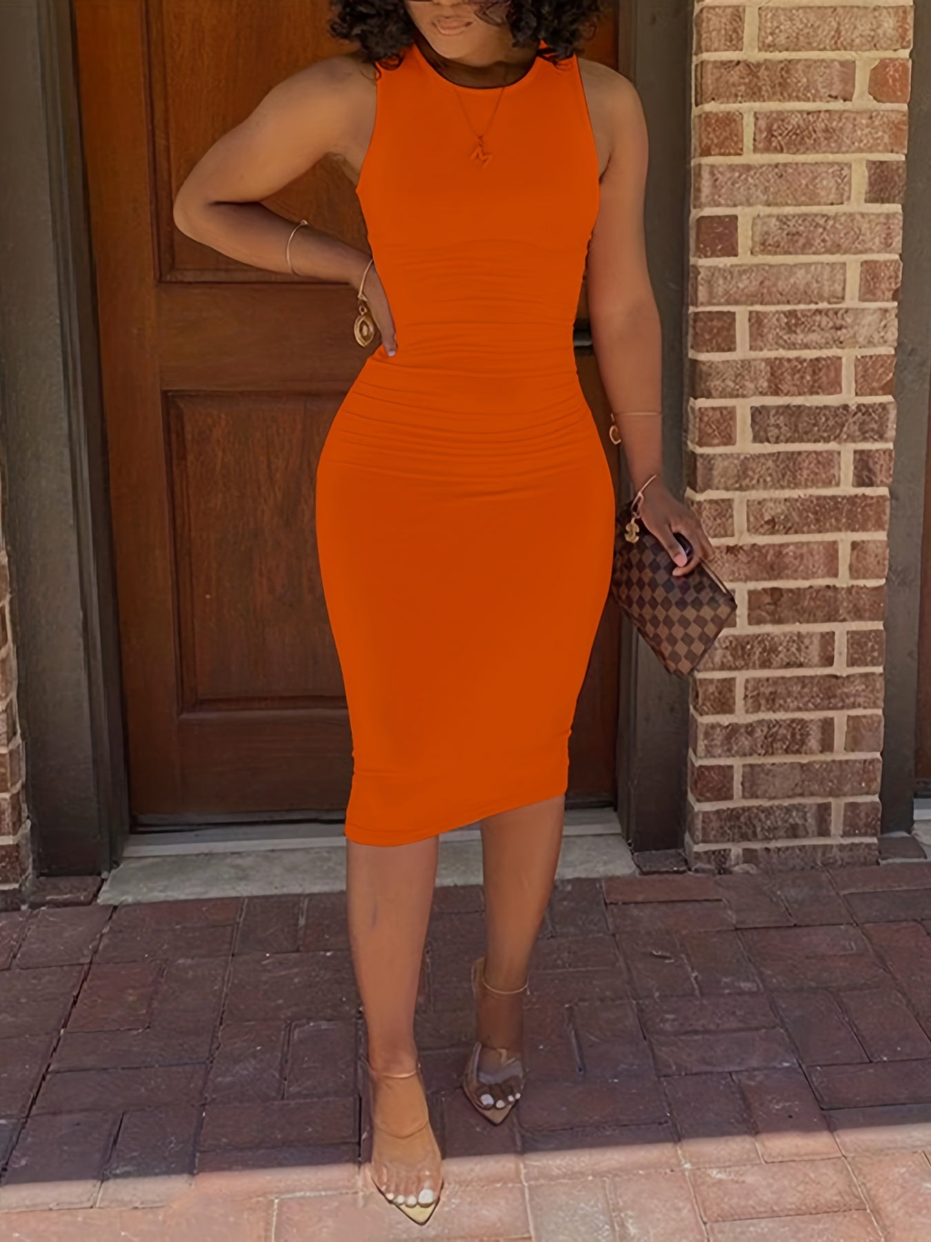 Bodycon Crew Neck Dress, Casual Sleeveless Tank Dress For Spring & Summer, Women's Clothing
