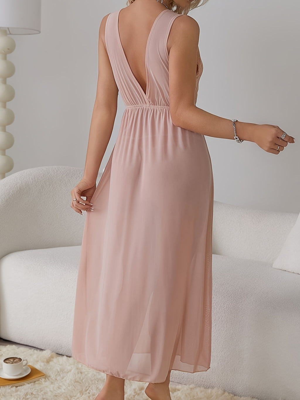 See-through pajamas, Sexy long solid color home dress, Women's Sexy Lingerie & Underwear
