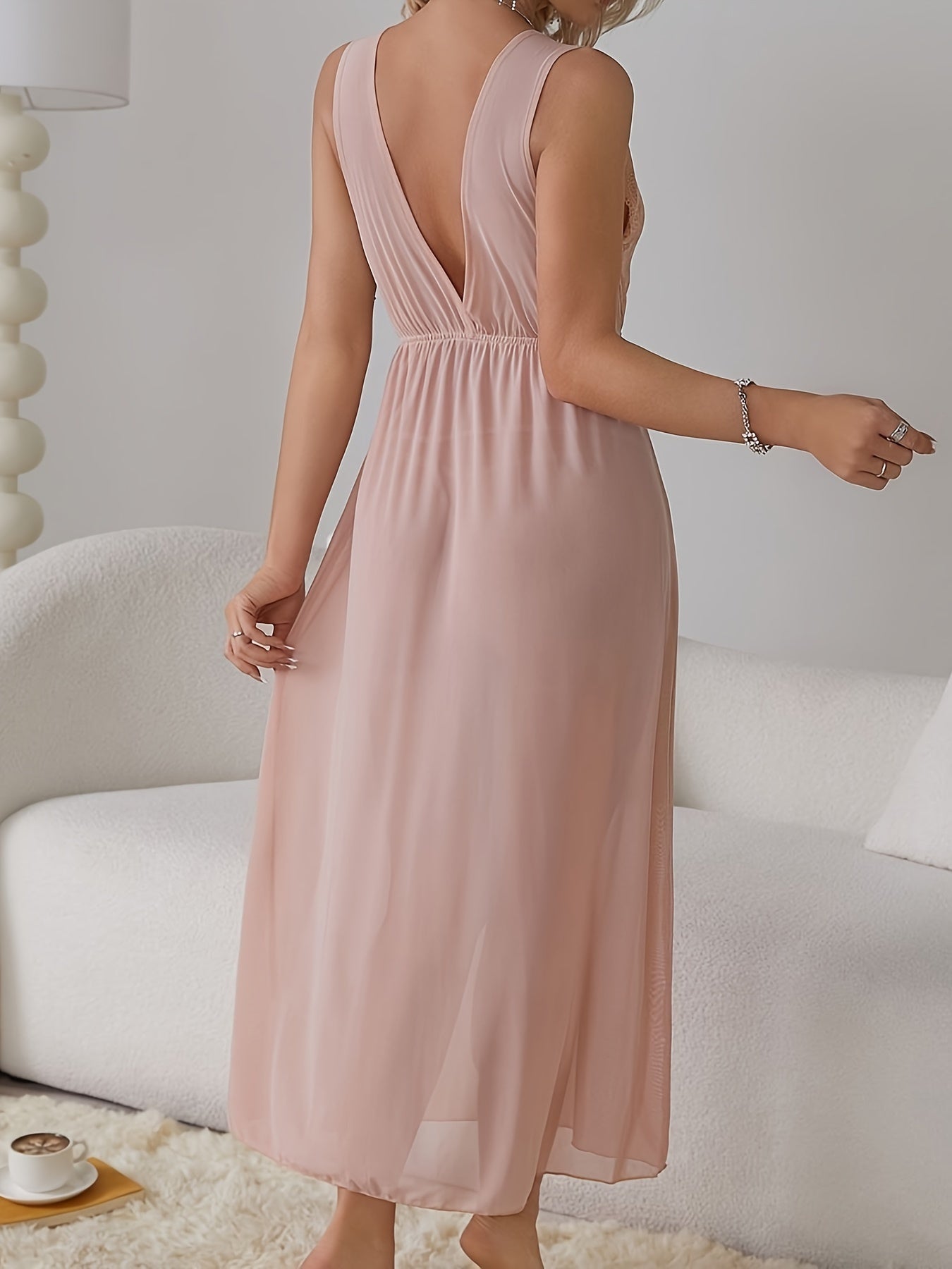 See-through pajamas, Sexy long solid color home dress, Women's Sexy Lingerie & Underwear