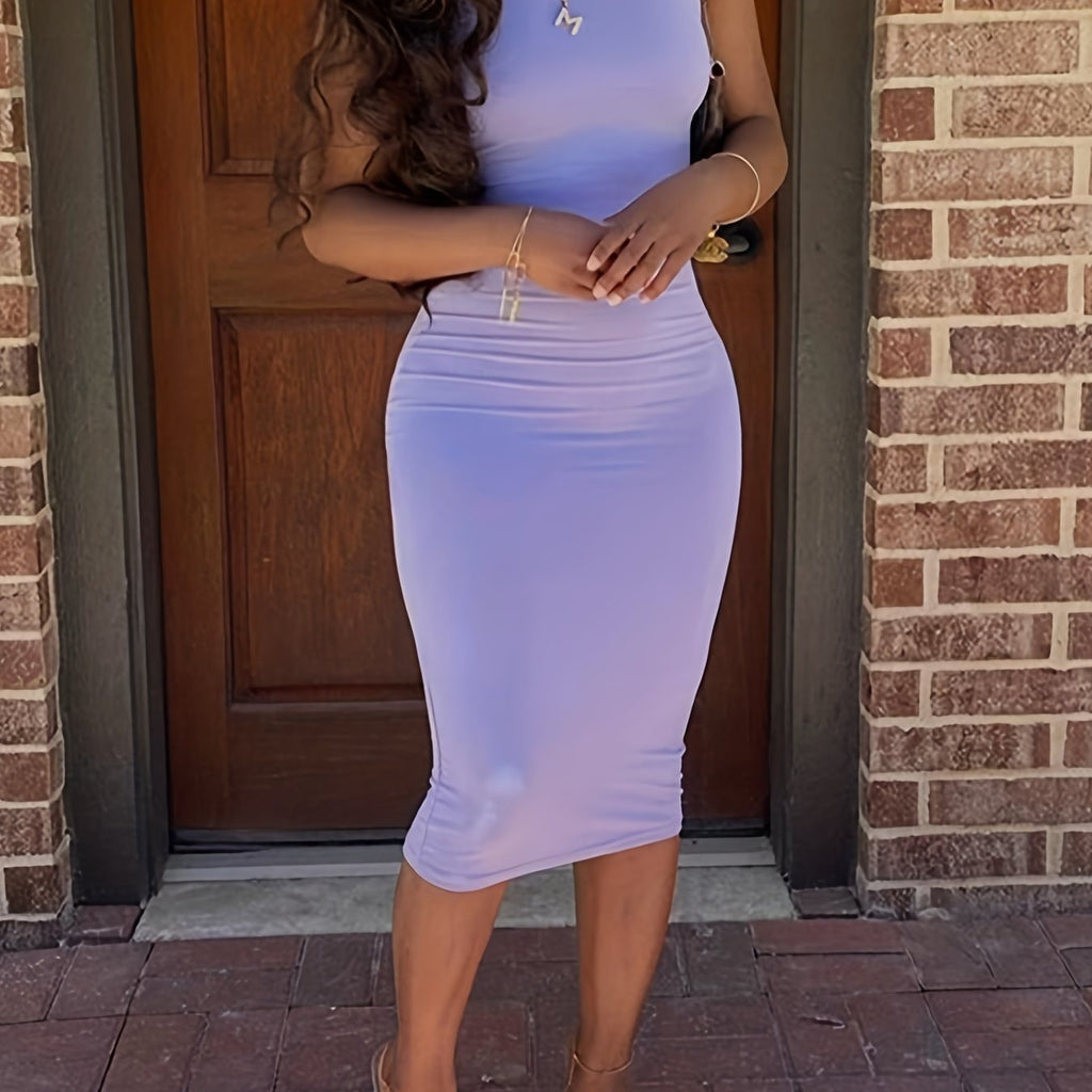 Bodycon Crew Neck Dress, Casual Sleeveless Tank Dress For Spring & Summer, Women's Clothing